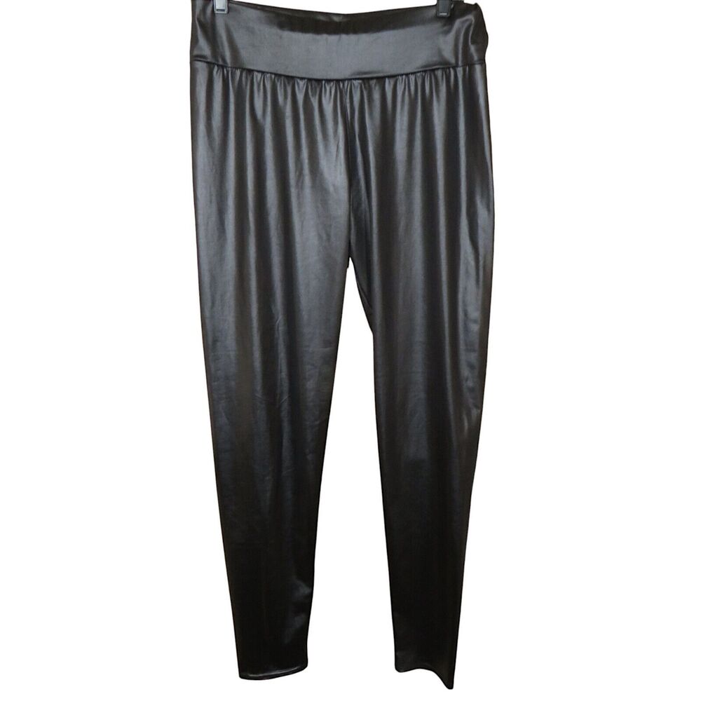 7th Element Black Stretchy Pleather Faux Leather Look Leggings Fit Plus Sz 16-20